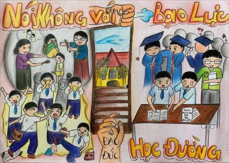 tranh vẽ chống bạo lực học đường dễ hiểu 