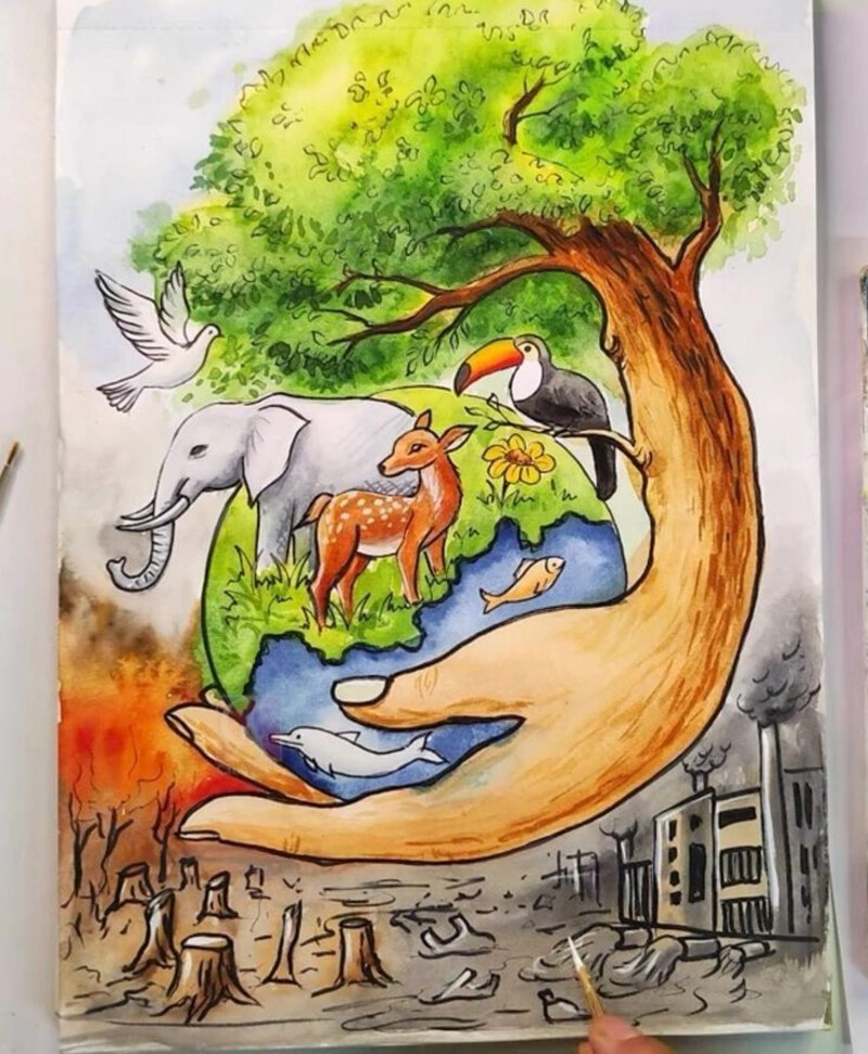 vẽ tranh bảo vệ môi trường lớp 5 