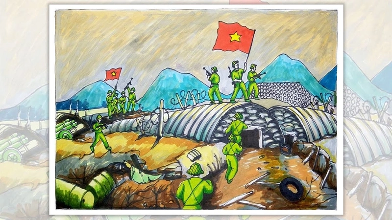 mẫu tranh vẽ chiến thắng điện biên phủ dễ vẽ 