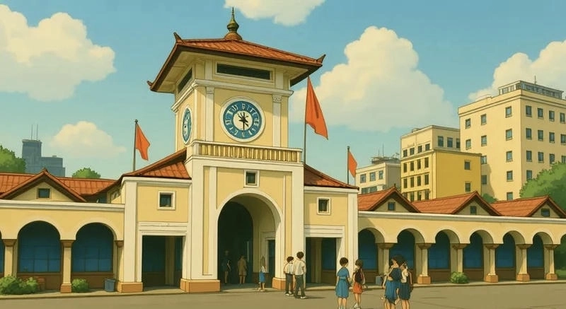 tranh chợ bến thành cổ 