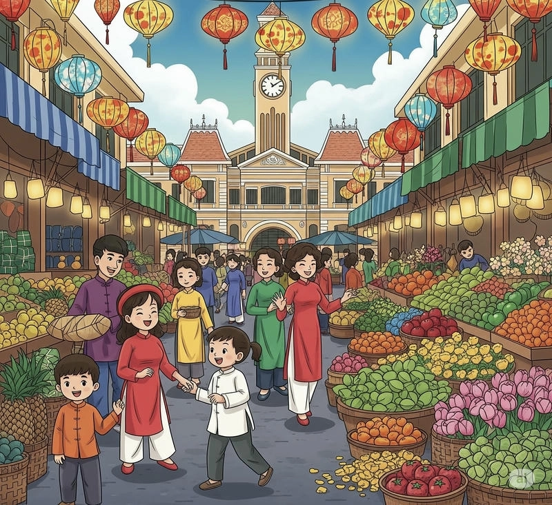 vẽ chợ bến thành du lịch 