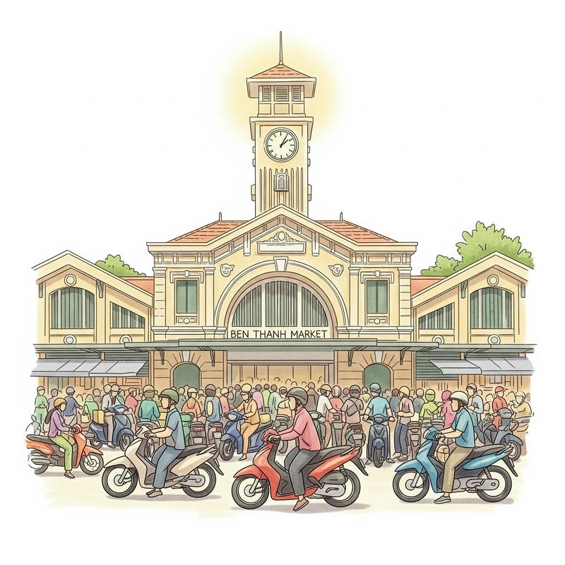 hình vẽ chợ bến thành 
