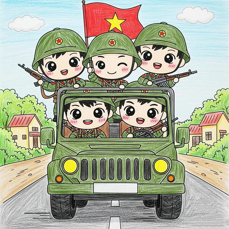 chú bộ đội tranh vẽ học sinh 