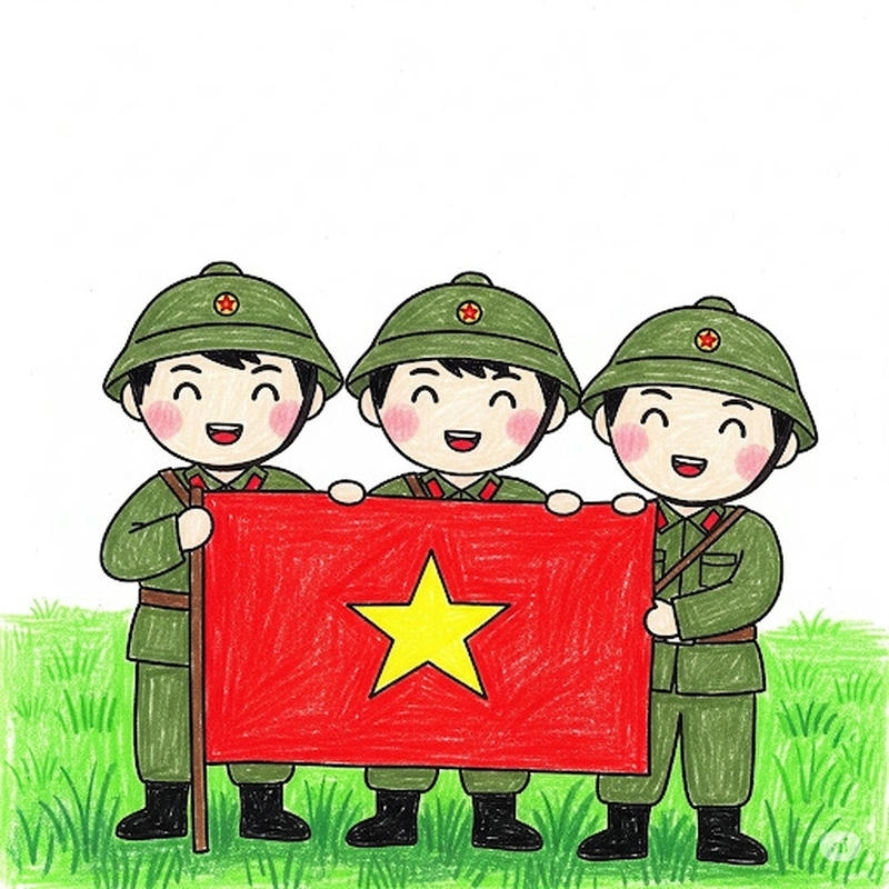 em yêu chú bộ đội tranh vẽ lớp 1 
