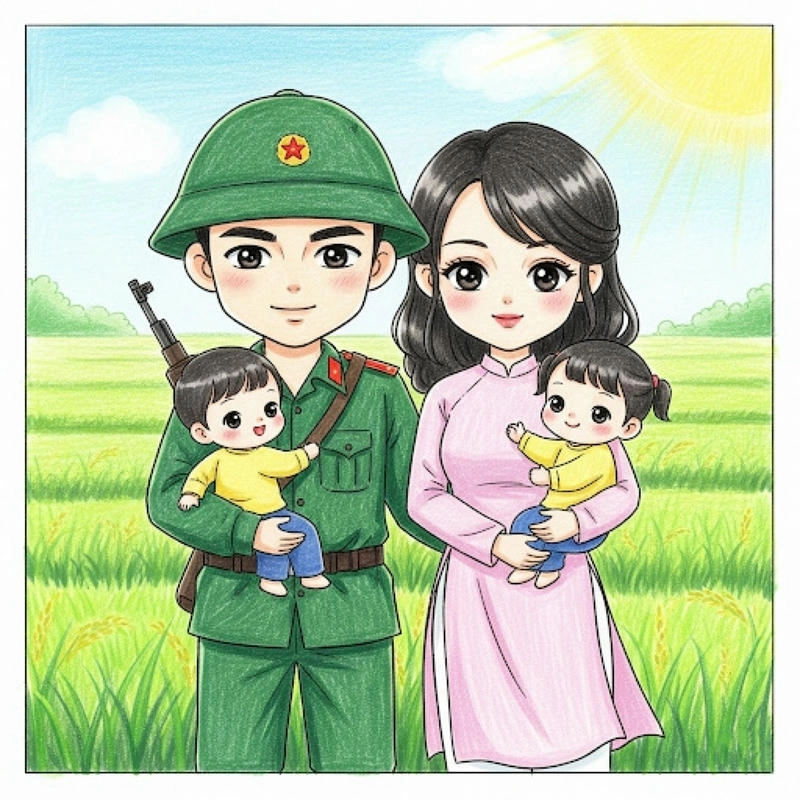 chú bộ đội tranh vẽ sinh động 