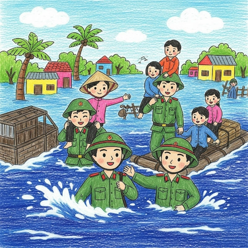 em yêu chú bộ đội tranh vẽ màu 