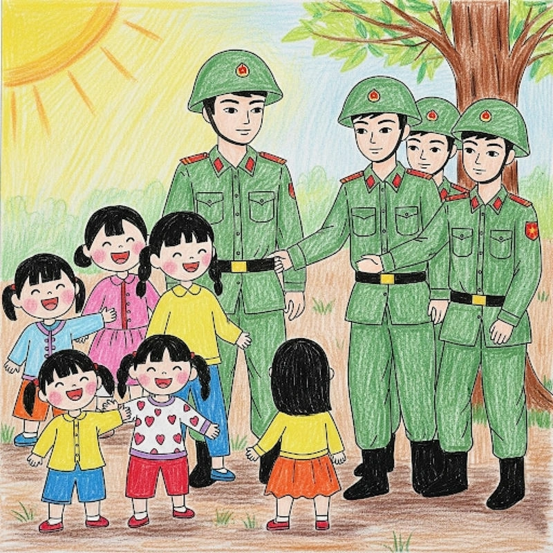chú bộ đội tranh vẽ đáng yêu 