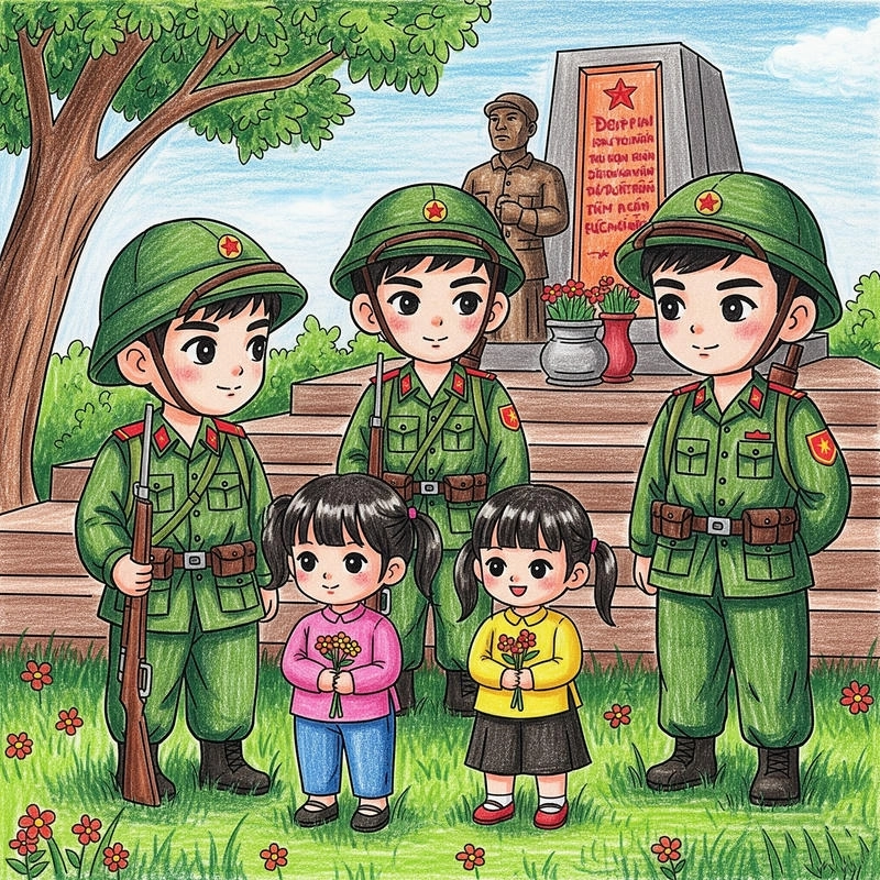 tranh vẽ chú bộ đội lớp 2 