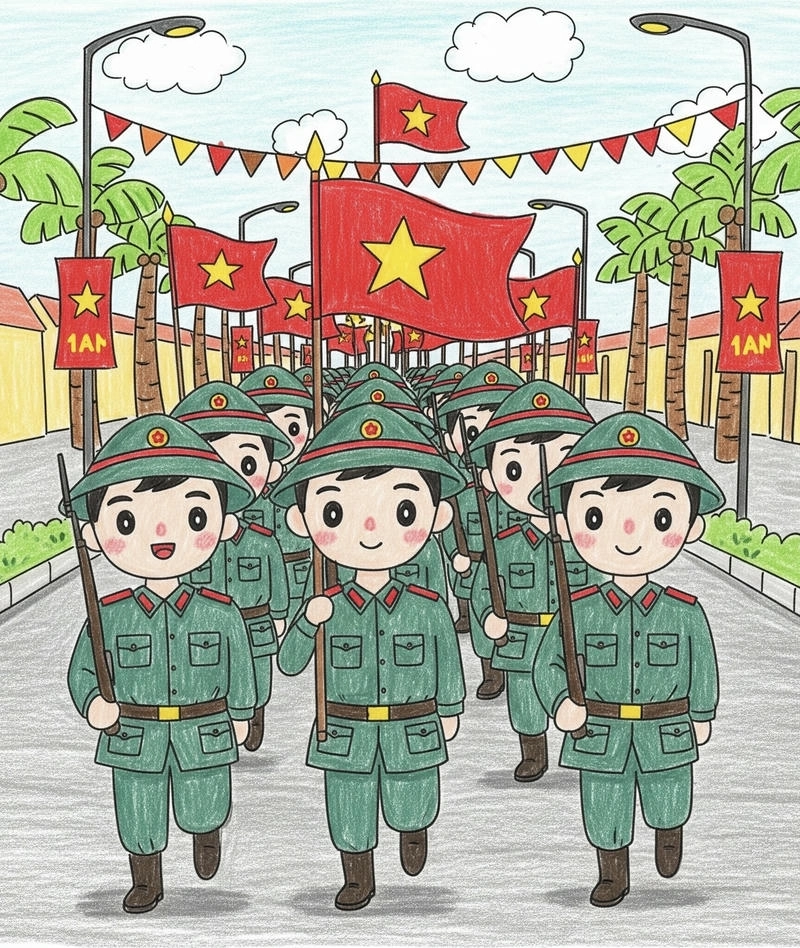 em yêu chú bộ đội tranh vẽ tô màu 