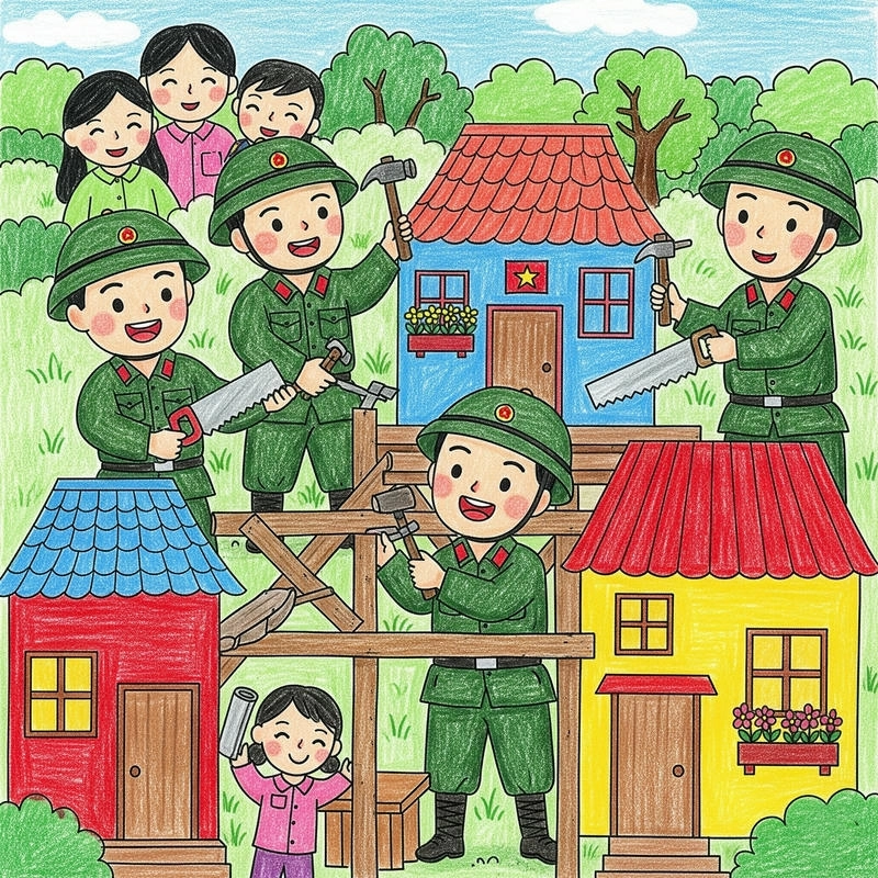 xem tranh vẽ chú bộ đội sáng tạo 