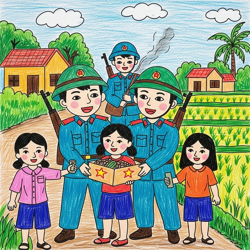 tranh vẽ chú bộ đội chiến sĩ 