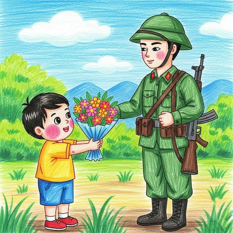 chú bộ đội tranh vẽ học trò 