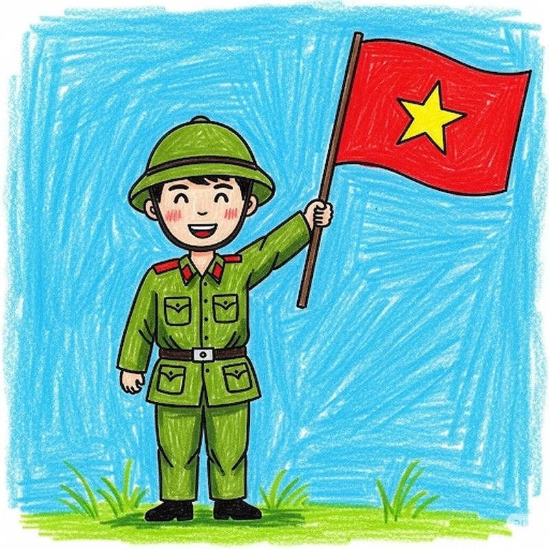 tranh vẽ chú bộ đội yêu nước 