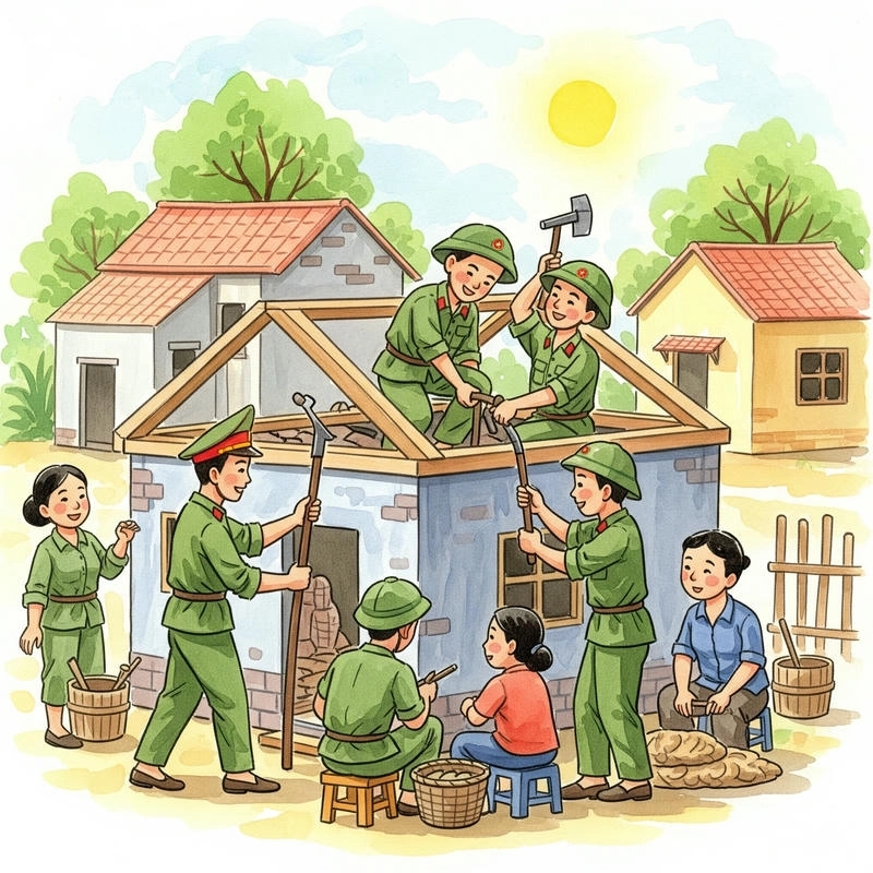 tranh vẽ chú bộ đội dễ thương 