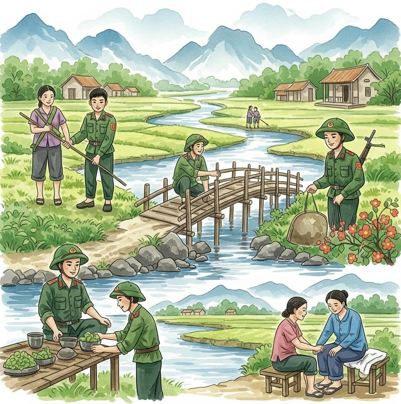 chú bộ đội tranh vẽ màu sáp 