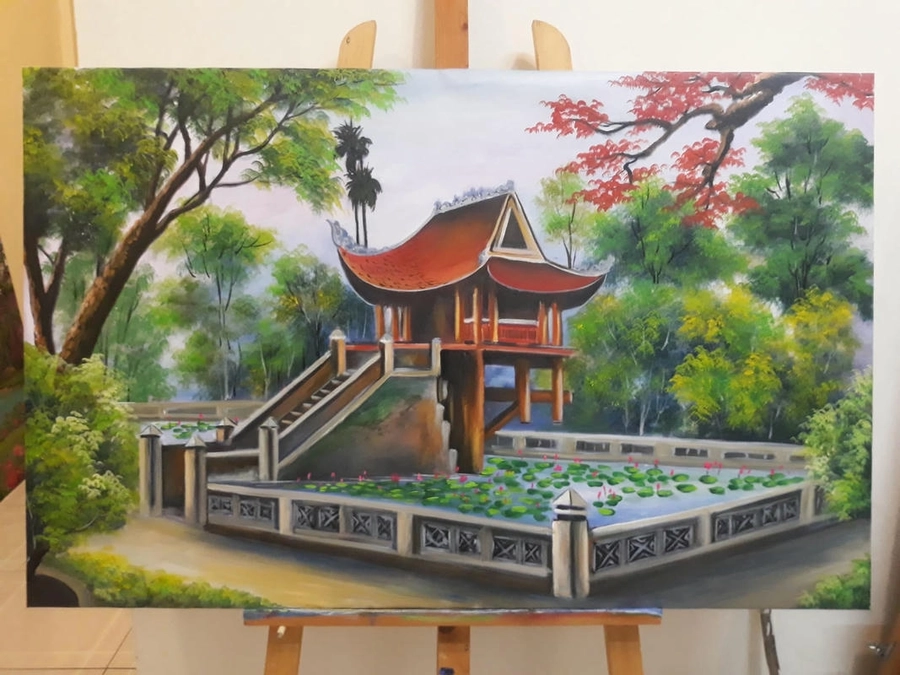 vẽ tranh phong cảnh chùa một cột nghệ thuật 