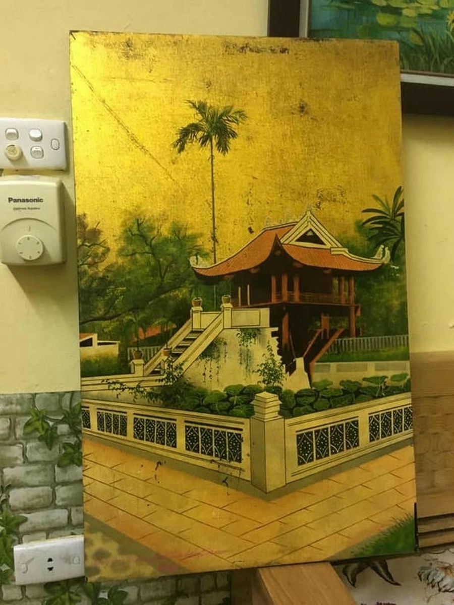 tranh vẽ chùa 1 cột kiến trúc cổ 