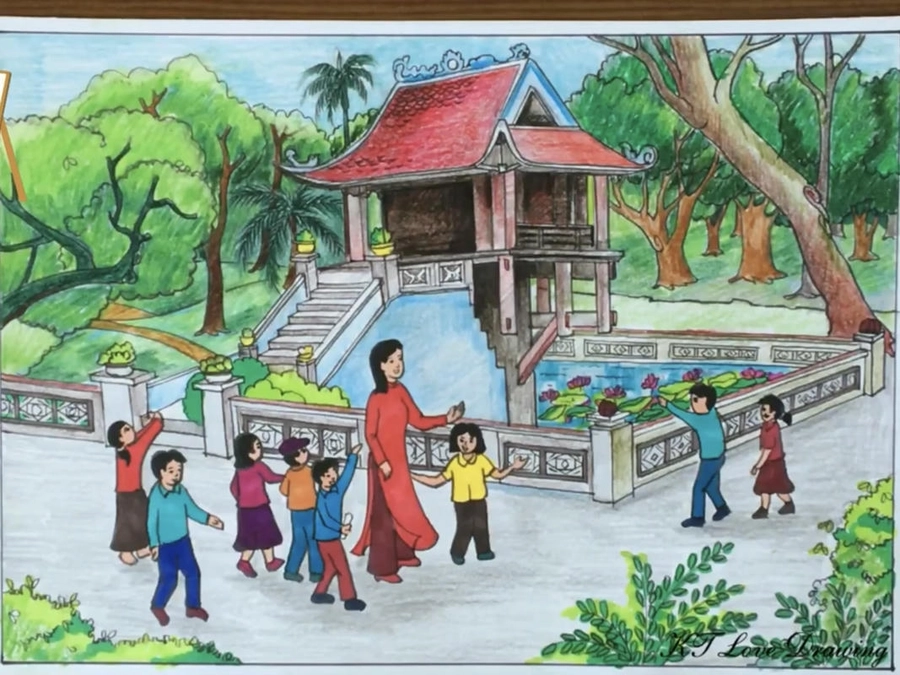 tranh vẽ chùa một cột của học sinh cấp 2 