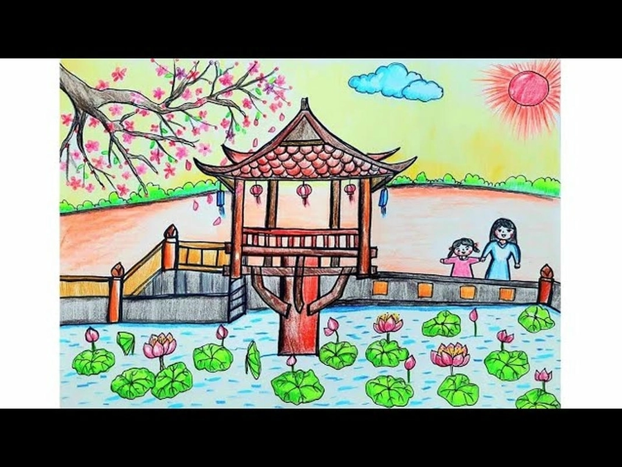 vẽ tranh chùa một cột của học sinh lớp 7 