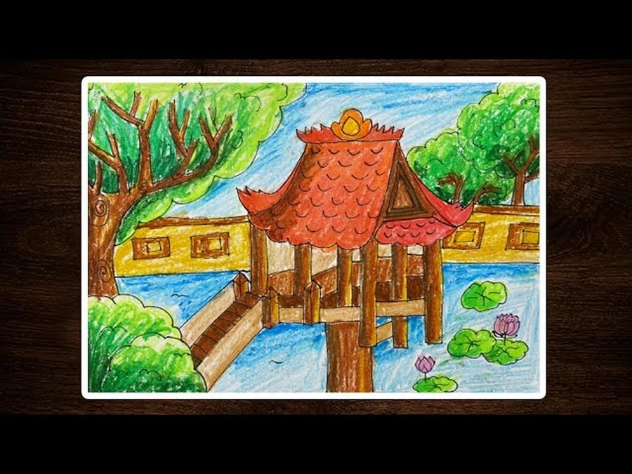 tranh vẽ chùa 1 cột phong cảnh hà nội 