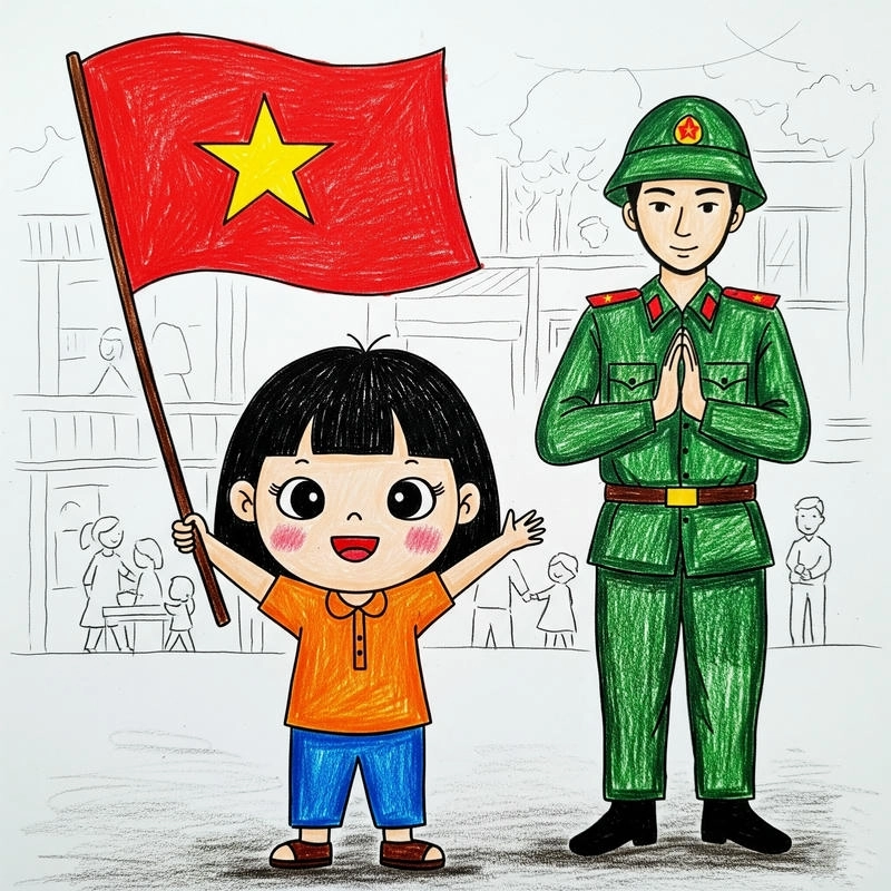 tranh vẽ em yêu tổ quốc việt nam cho bé 