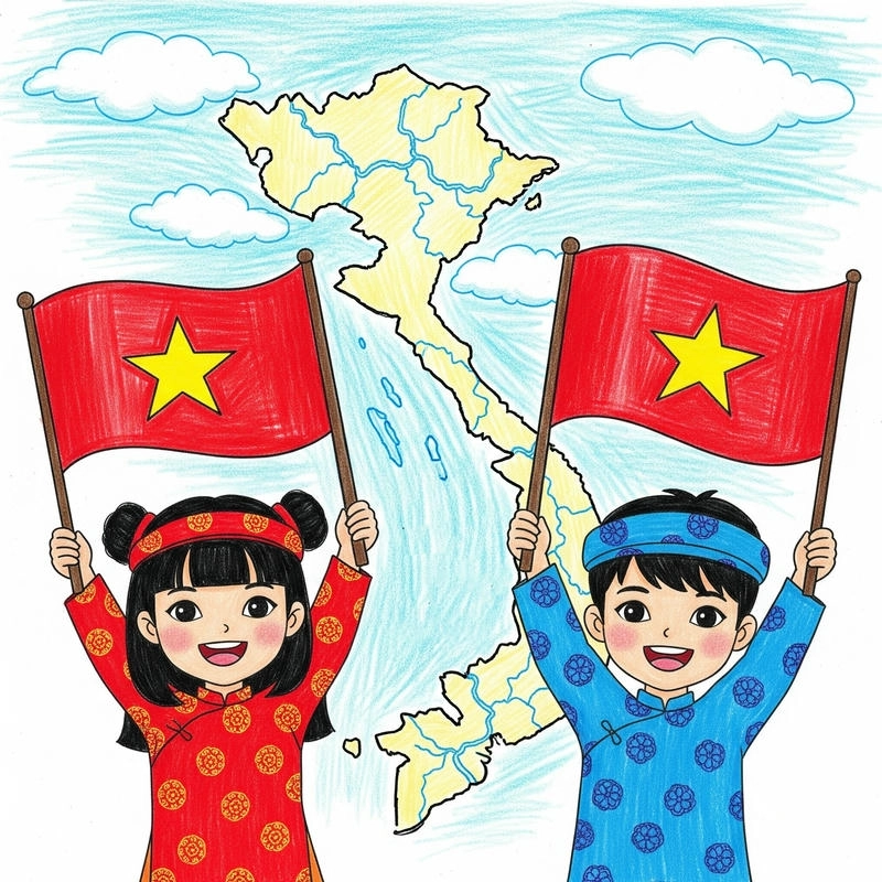 tranh em yêu tổ quốc việt nam đơn giản 
