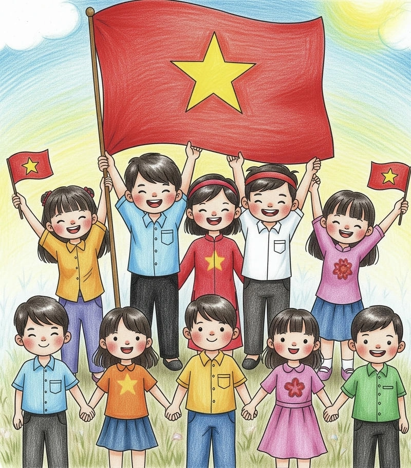 tranh vẽ em yêu tổ quốc việt nam đơn giản đẹp 