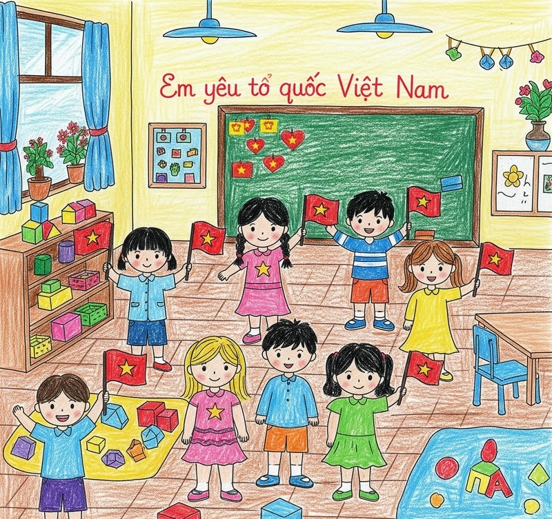 vẽ tranh em yêu tổ quốc việt nam màu sắc tươi sáng 