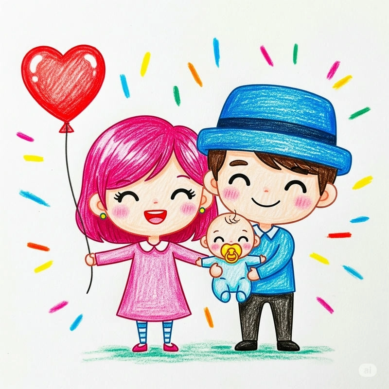 vẽ gia đình 3 người 