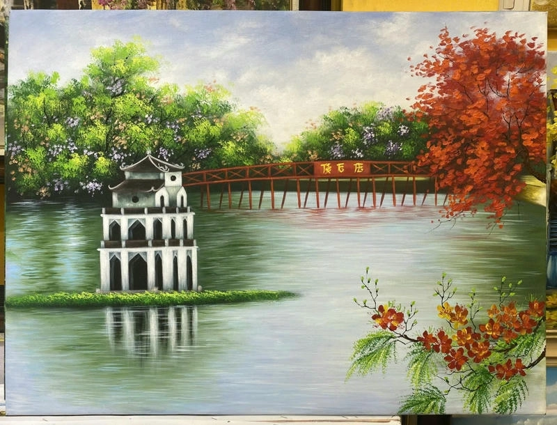 tranh vẽ phong cảnh hồ gươm truyền thống 