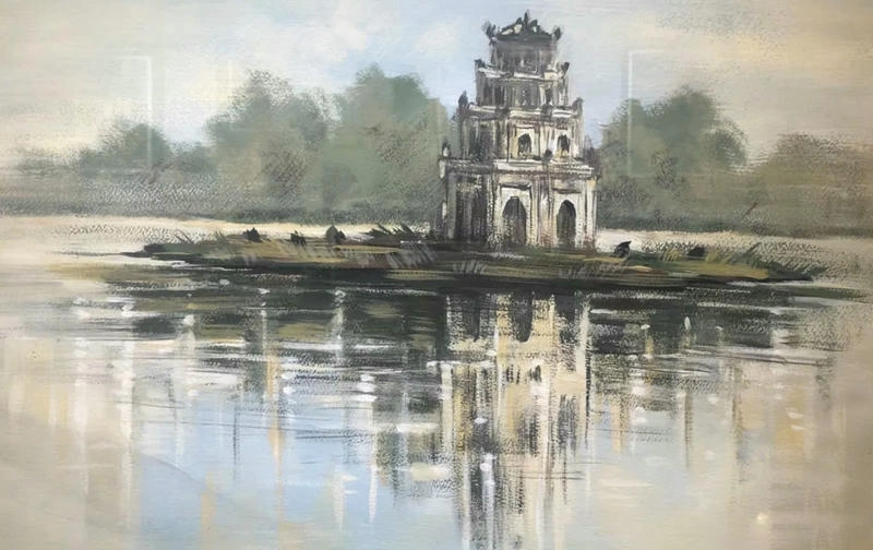 tranh vẽ hồ gươm mầm non cho bé tập tô 