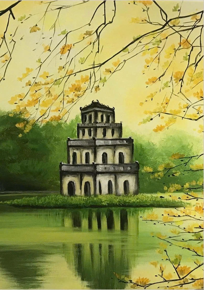 tranh vẽ sự tích hồ gươm minh họa truyện cổ 