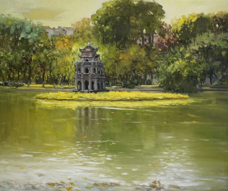 hồ gươm tranh vẽ phong cảnh hà nội sinh động 