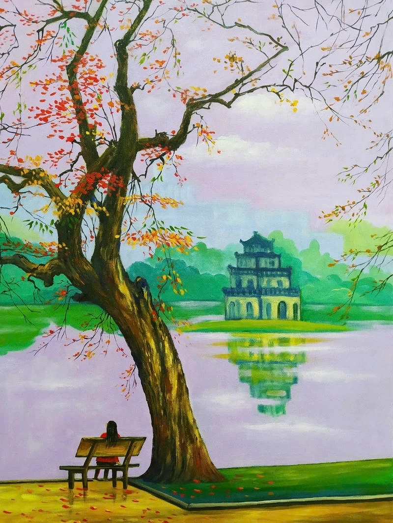 vẽ tranh hồ gươm đơn giản dễ làm cho bé lớp 1 