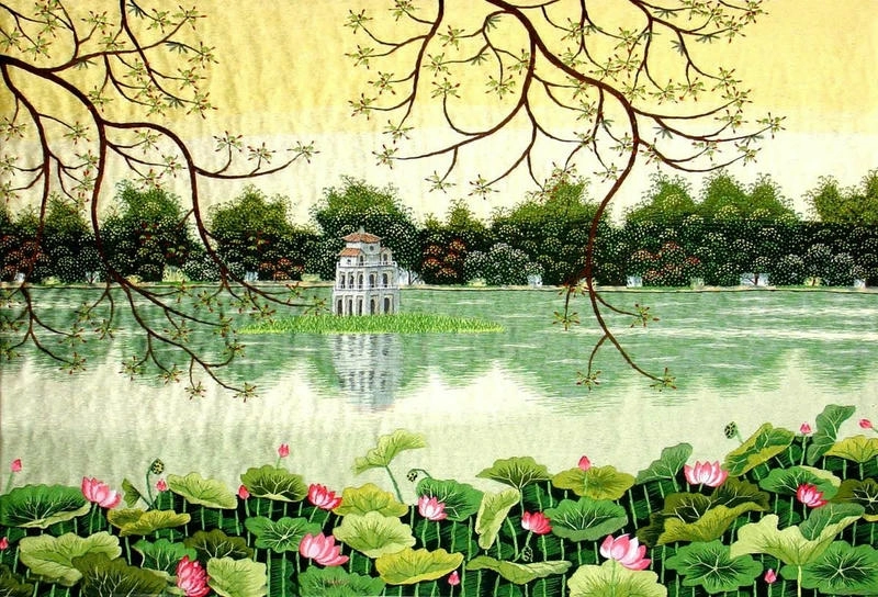 tranh vẽ hồ gươm chưa tô màu cho bé rèn kỹ năng 