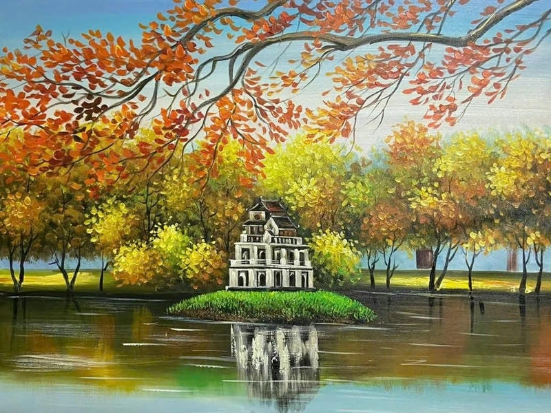 hồ gươm tranh vẽ phong cảnh hà nội 