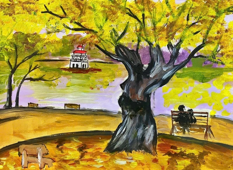 vẽ tranh phong cảnh hồ gươm sinh động 
