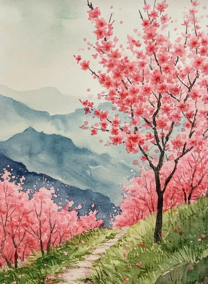 vẽ tranh hoa đào xứ lạng vùng cao 