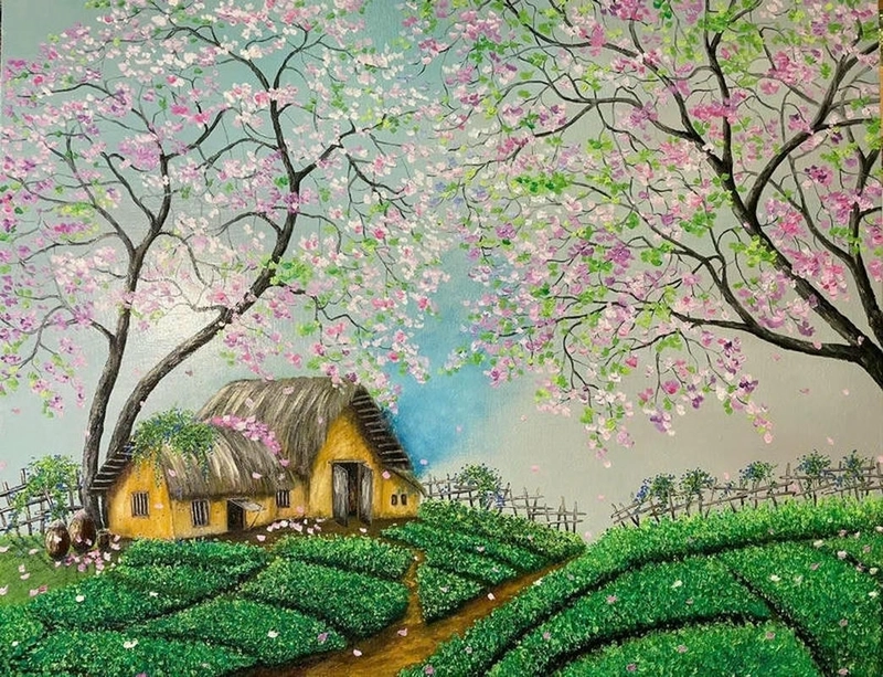 vẽ tranh hoa đào xứ lạng nghệ thuật 
