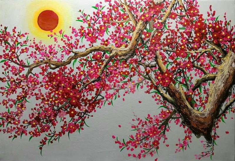 vẽ tranh hoa đào xứ lạng đơn giản tết 
