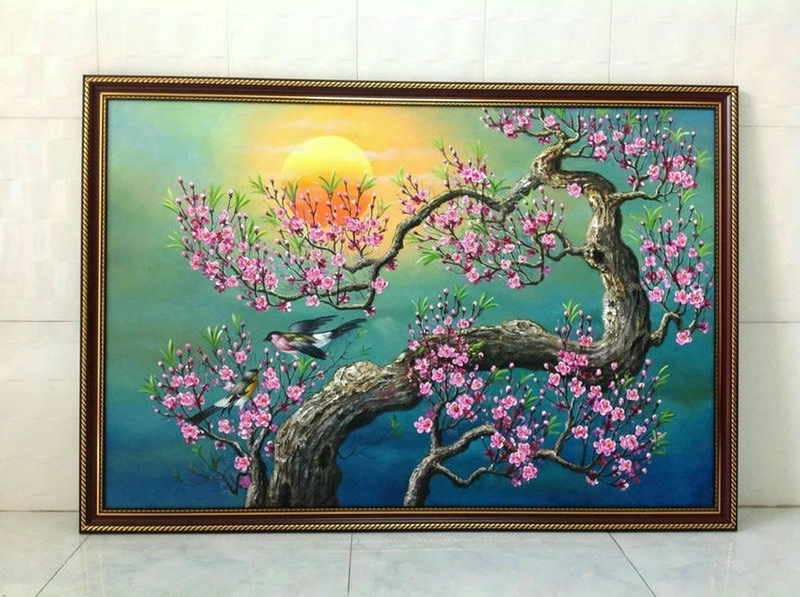 vẽ tranh phong cảnh hoa đào nhẹ nhàng 
