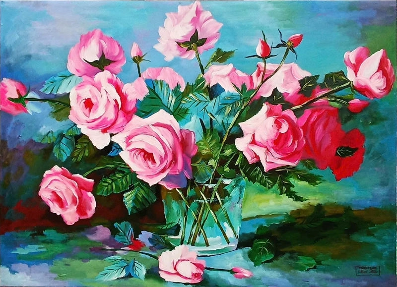tranh vẽ hoa hồng đẹp phong cách pastel 