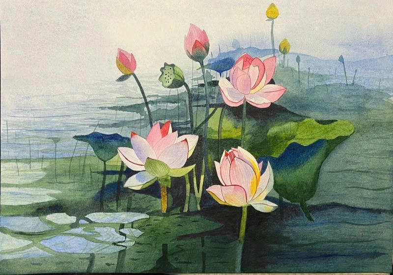 tranh vẽ hoa sen nghệ thuật tĩnh tâm 