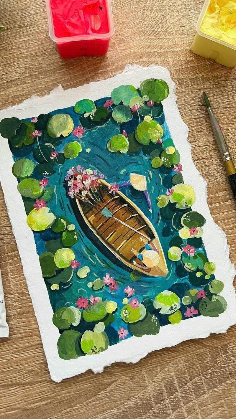 hoa sen tranh vẽ sang trọng 