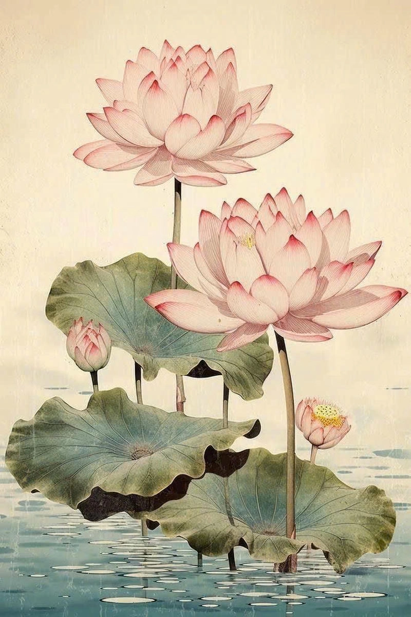 hoa sen tranh vẽ truyền thống 