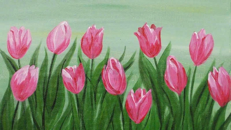 tranh vẽ hoa tulip dễ thương 