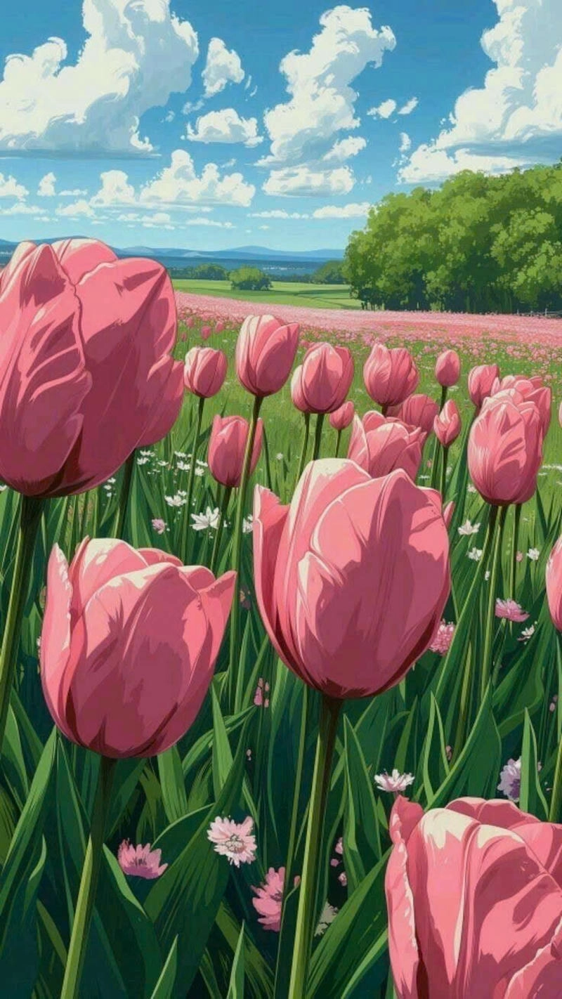 tranh vẽ hoa tulip đơn giản cho người mới 