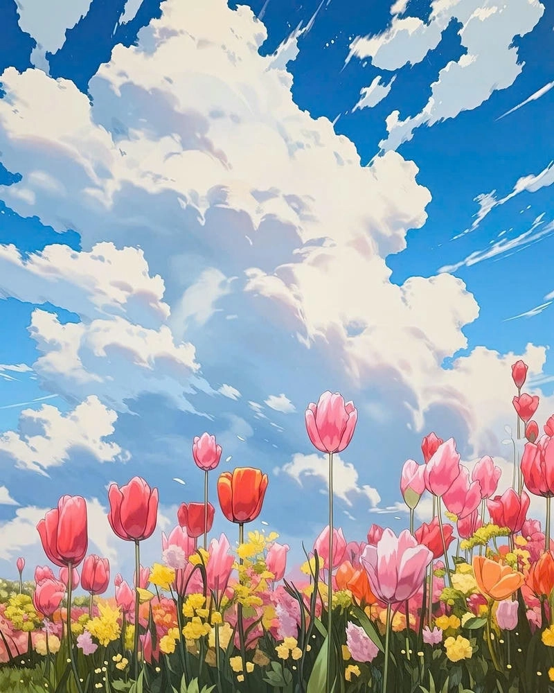 vẽ tranh hoa tulip cute kiểu hoạt hình 
