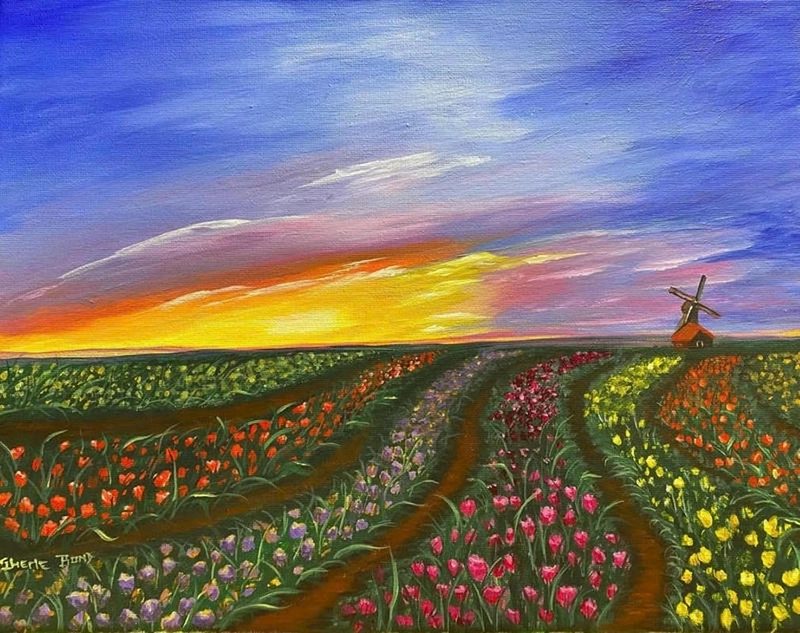 hoa tulip tranh vẽ nhiều sắc màu 