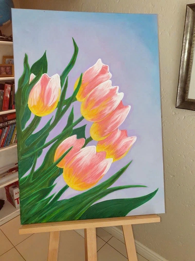 tranh vẽ hoa tulip đơn giản nhanh gọn 